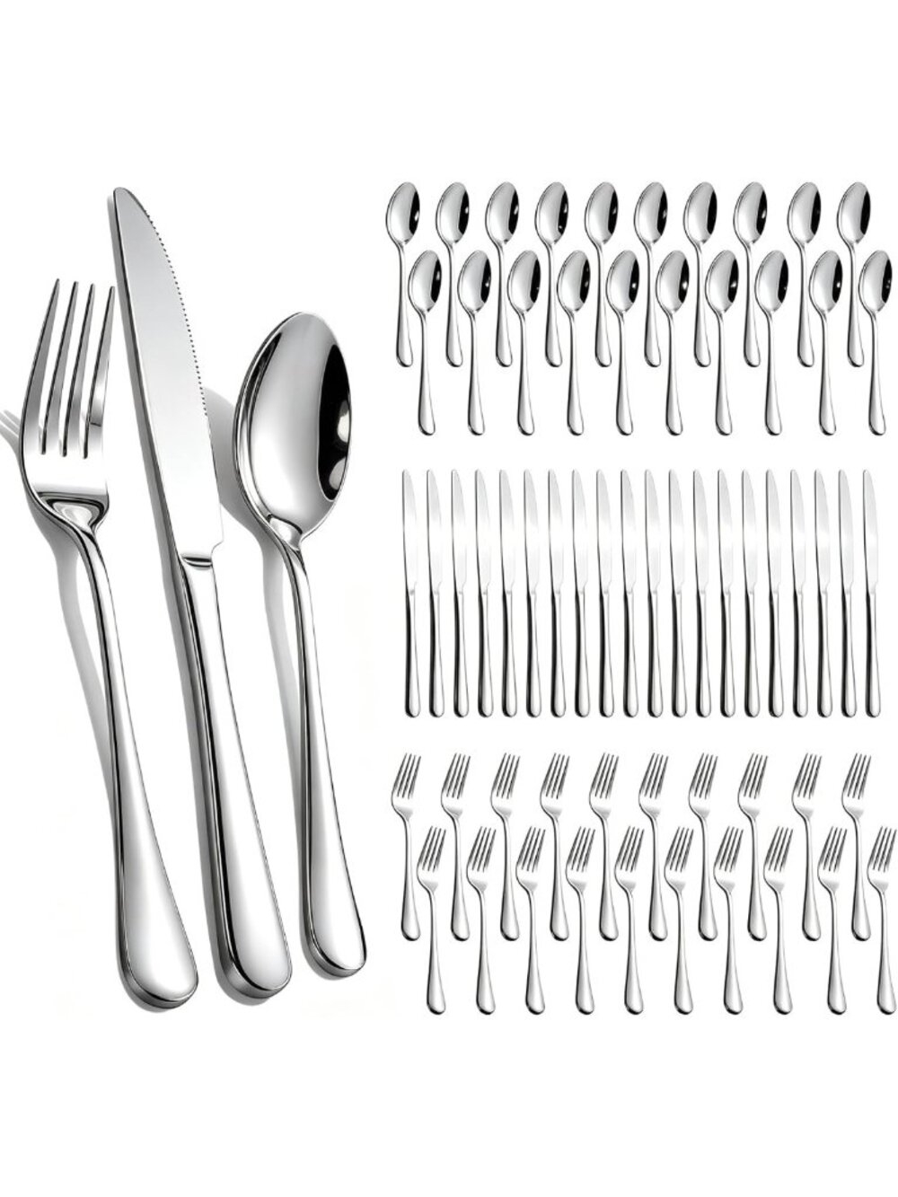 60-Piece Stainless Steel Flatware Set for 20 - Mirror Polished Cutlery
